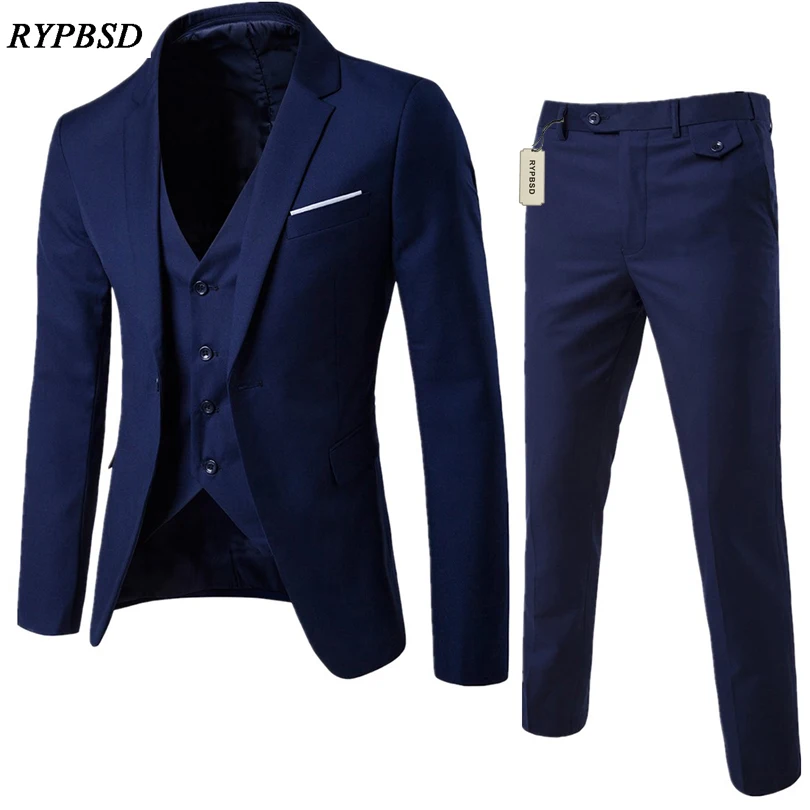Suits Men 2020 Brand Mens Wedding Groom Plus Size 6XL Blazer 3 Pieces(Jacket+Vest+Pant) Slim Fit Casual Tuxedo Suit Male | Мужская