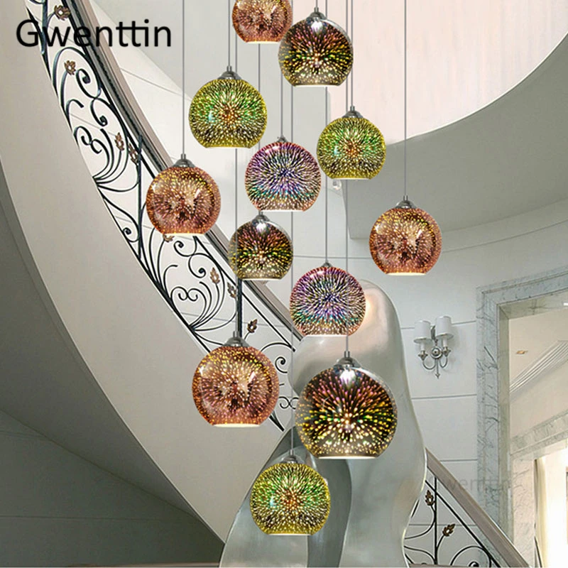 

3D Illusion Stained Glass Pendant Lights Modern Firework Hanging Lamp Loft Industrial Decor Light Fixtures Luminaire Suspension