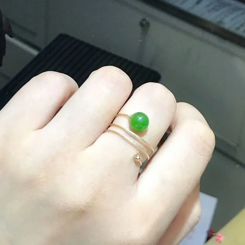 14k золото и Hetian jade Jasper круглый шарик Весна Live женское кольцо | Украшения
