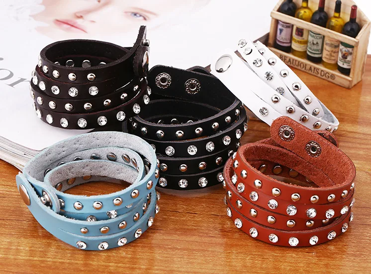 European and American popular rivet leather bracelet Multicolor optional Personality punk | Украшения и аксессуары