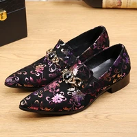 british shoe men genuine leather red floral carved slip on wedding dress shoes for men evening party sapato social shoes male
