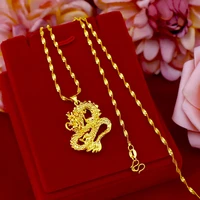 pure yellow gold color necklaces for women dragon pendant necklace collier choker wedding bridal jewelry accessories bijoux