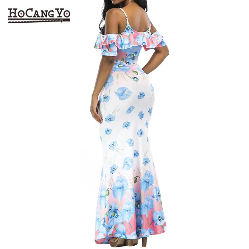 2019 Новое Платье макси с оборками цветочный принт сексуальное платье открытыми