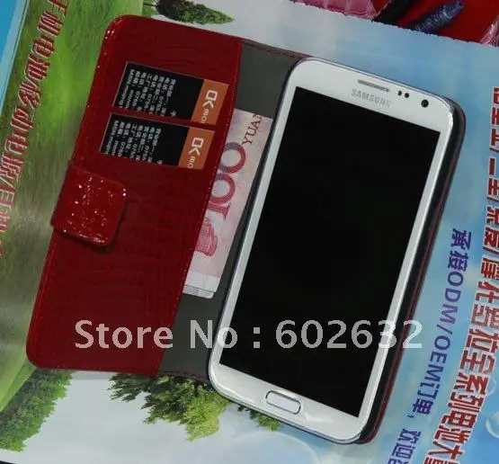 50pcs free shipping Croco credit card wallet leather case cover for Samsung GALAXY Note2 N7100 |