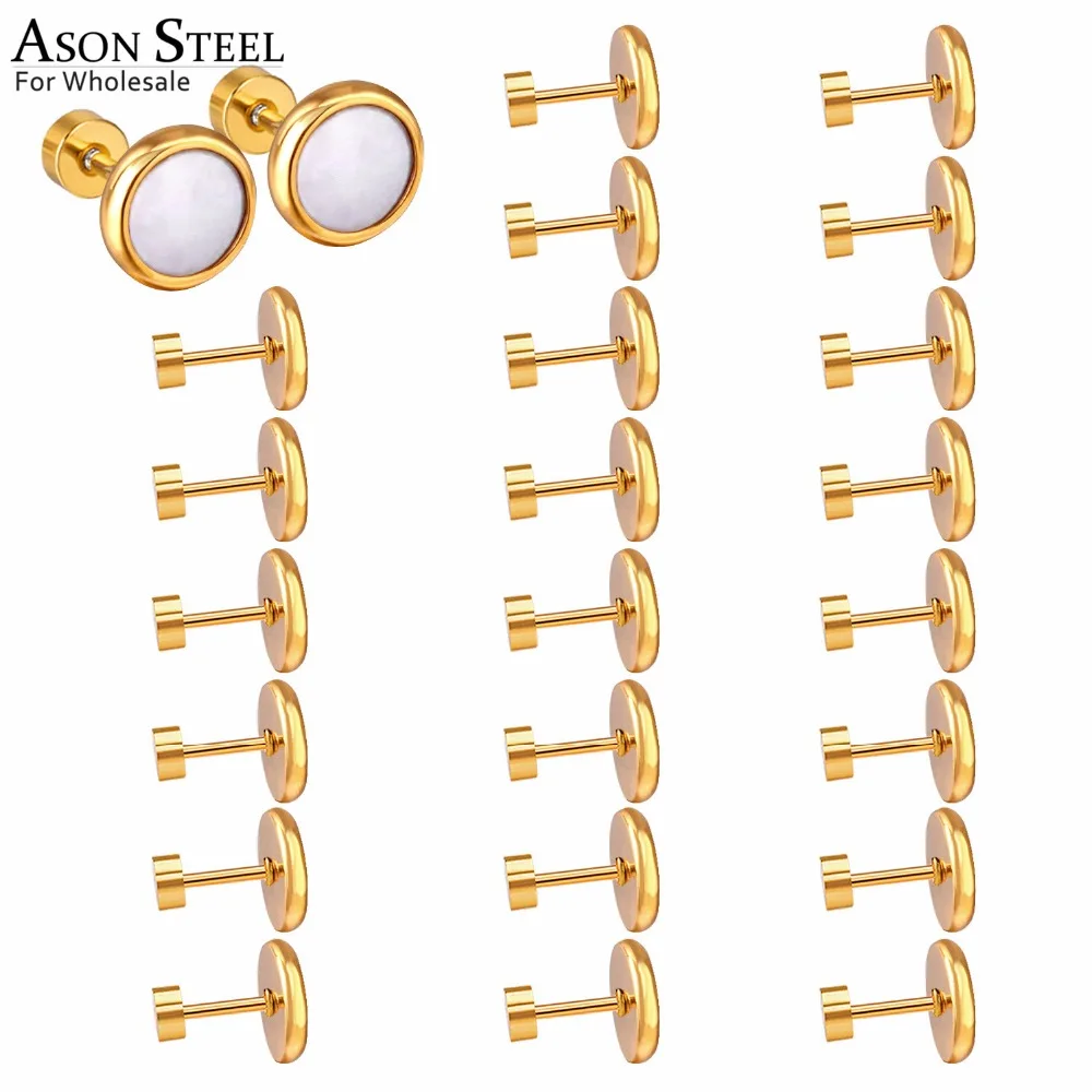 

ASONSTEEL Shell Earrings 12pairs/lot Stainless Steel Screw Stud Earrings Brinco Gold/Silver Color Collier Female Party