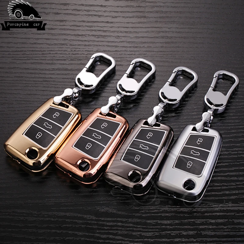 Кожаный чехол для автомобильного ключа из цинкового сплава Volkswagen Polo 2016 2017 Golf7 Tiguan