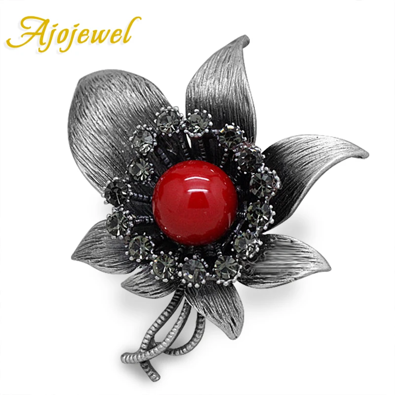 Ajojewel винтажные красные/белые женские броши с большим цветком, антикварные ювелирные изделия с искусственным жемчугом