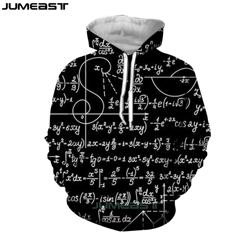 Jumeast Модный 3D принт забавная физика математическая формула для мужчин/женщин черный белый толстовки Толстовка длинный рукав хип хоп Спортивный пуловер