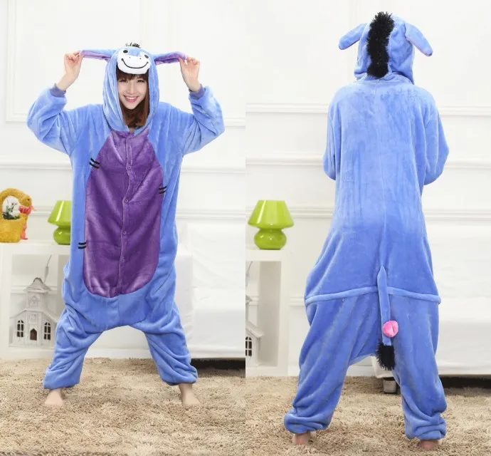 mc0687 blue donkey Осенне-зимние пижамные комплекты с единорогом, пижамы с героями мультфильмов, женская пижама, теплая Фланелевая пижама с изображением животных, зебры, стежка, пижамы с единорогом, кигуруми - Цвет: mc0687 blue donkey