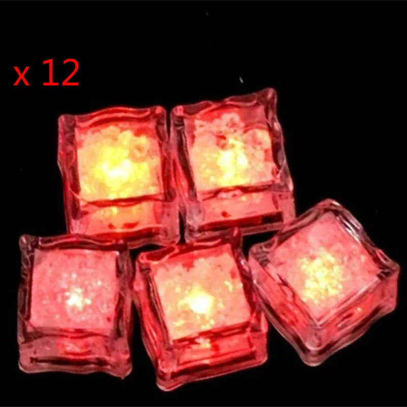 red 12 PCS Мигающие кубики льда свет воды Активизированный люминесцентный светящийся блок Рождество Свадебная вечеринка украшения праздничного стола реквизит x12 шт/уп - Цвет: red 12 PCS