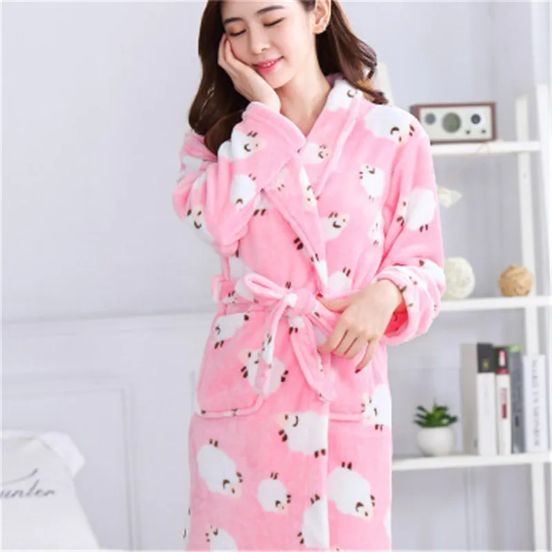 Осень-зима Для женщин хлопок фланелевые пижамы женские ванной Халат утолщение