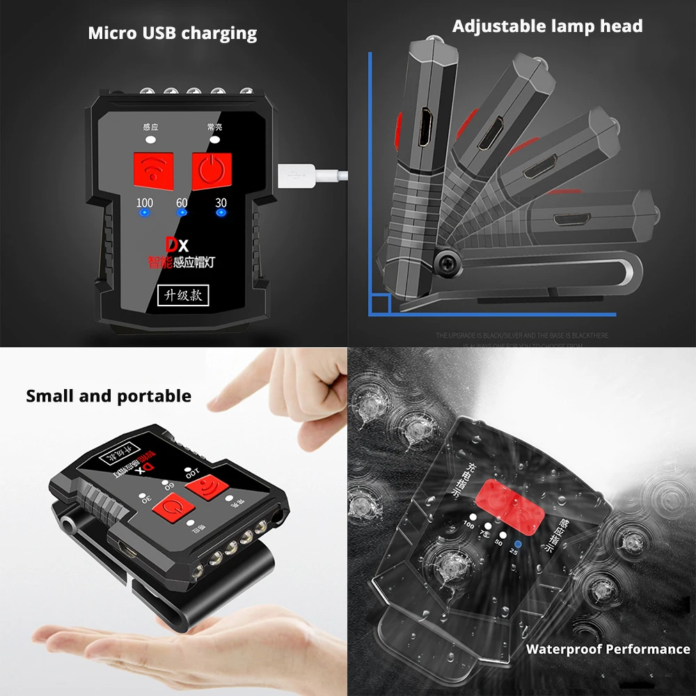 USB Перезаряжаемый светодиодный налобный фонарь с датчиком жеста колпачок