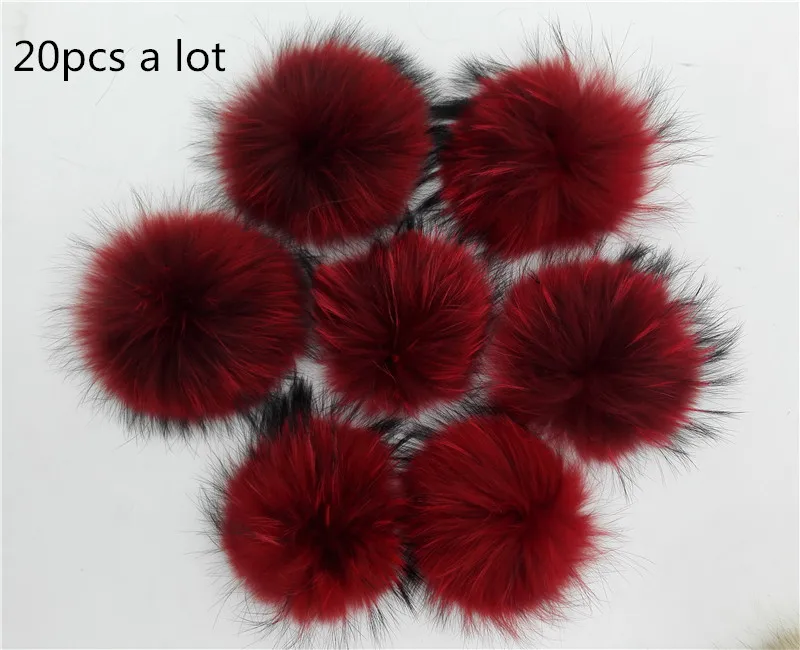 20pcs a lot Разноцветные красные помпоны из натурального меха, новинка, зимние теплые Съемные помпоны из меха енота для вязаных шапок, шапочки, шапочки Skullies Bonnet - Цвет: 20pcs a lot