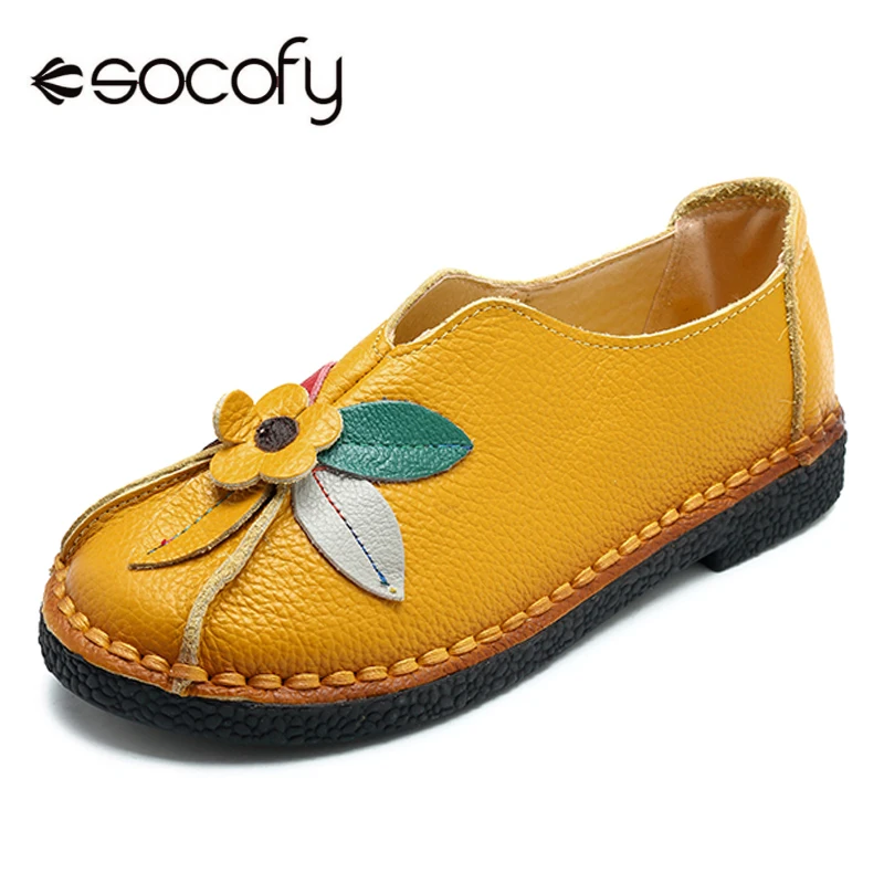Женские винтажные Мокасины Socofy черные туфли из натуральной кожи на плоской