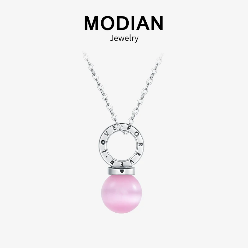 Modian Аутентичные 925 стерлингового серебра Forever Love розовый опал ожерелье для женщин