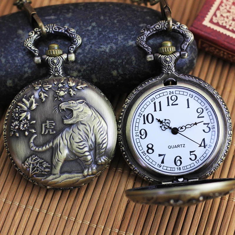 2021 women men old father mother gift fashion Chinese zodiac animal large dial pocket watches quartz flip vintage fob clock | Наручные