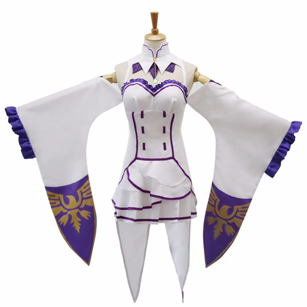 Re Zero Hajimeru Isekai Seikatsu Emilia костюм для косплея(платье* 1 шт., чулок* 2 шт., головной убор* 1 шт - Цвет: Emilia