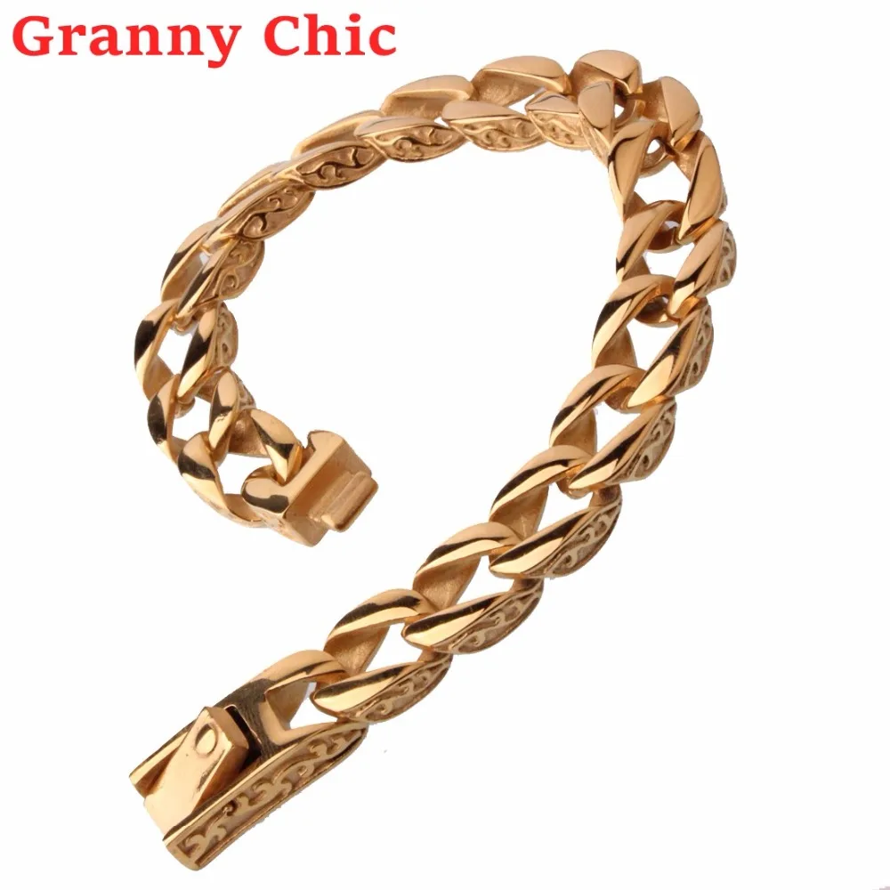 Браслет Granny Chic 8 66 дюйма 12 мм для женщин и мужчин браслет золотого цвета кубинские