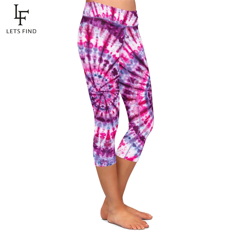 LETSFIND Brands New Women Tie-dye Print Leggings Fashion High Waist Elastic Milk Silk Printed Mid-Calf Casual Plus Size | Женская одежда