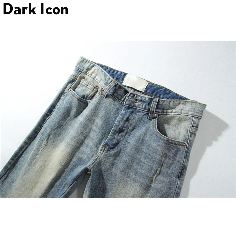 Dark Icon Pleated Knee Regular Hip Hop Jeans Men 2019 High Street Motorcycle Ankle Length Men's Jeans Denim Pants Full Length