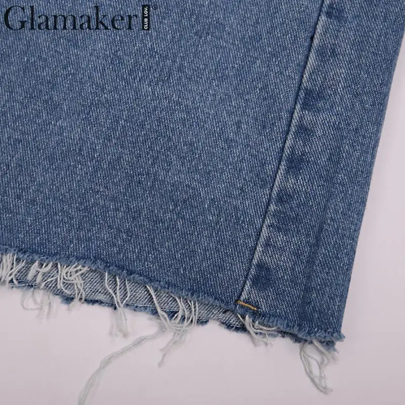 Glamaker, джинсовые шорты с синими карманами, женские сексуальные повседневные джинсовые шорты с высокой талией, летние женские уличные черные шорты с оборками