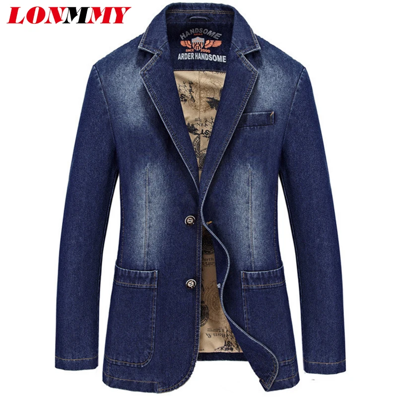 Мужской Джинсовый блейзер и куртки LONMMY повседневные костюмы для мужчин модный