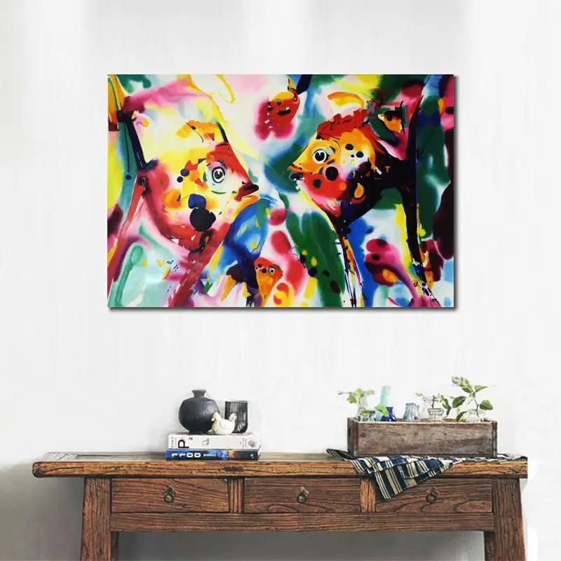 

hand painted canvas oil painting abstract animal pictures Angel Fish art for home wall decoration