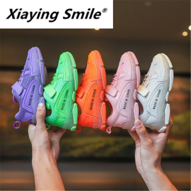 Новинка Осень 2019 детские спортивные туфли Xiaying Smile дышащие карамельных цветов для