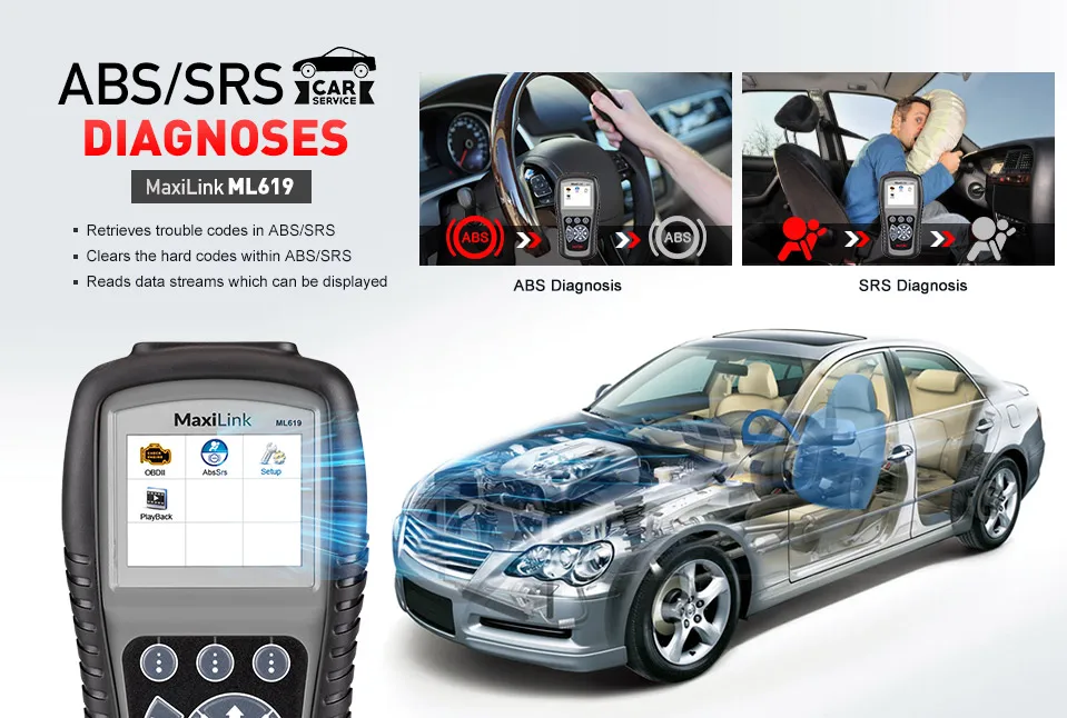 AUTEL MaxiLink ML619 ABS SRS сканер OBD2 код ридер автомобильный диагностический инструмент OBD Автомобильный Автосканер Авто Подушка безопасности диагностическое сканирование