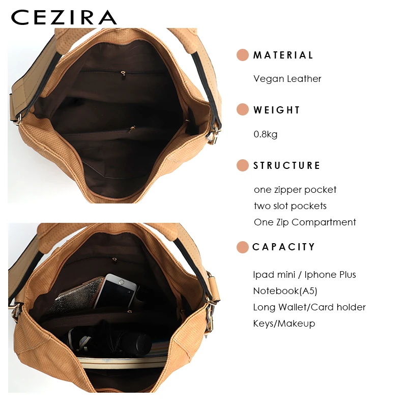 Сумка на плечо CEZIRA женская из экокожи модный большой саквояж Хобо с кисточками