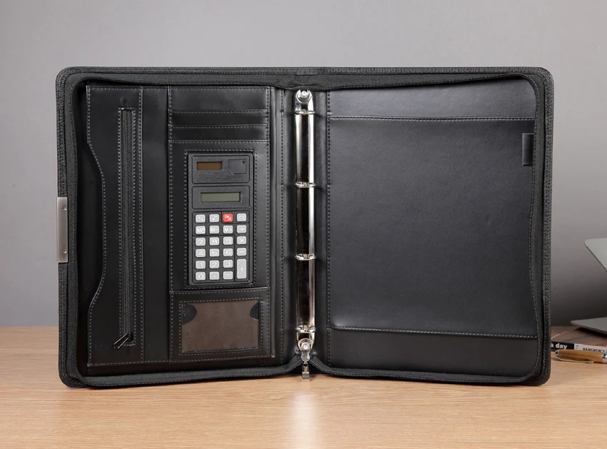 A4 кожаная папка для файлов портфель на молнии портфель A4 padfolio бизнес сумка менеджера кольцо связывающее с металлическим декоративным листом 448A