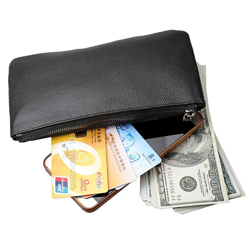 

Wallet Women Genuine leather Black Long Solid Zipper Wallet Women Clutches Phone Thin Money Bag Femal Purses Wallets Clutch Bag