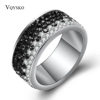 niba jewelry bling charms rings for women aaa crystal hot sale elegant stainless steel rings with white and black crystals