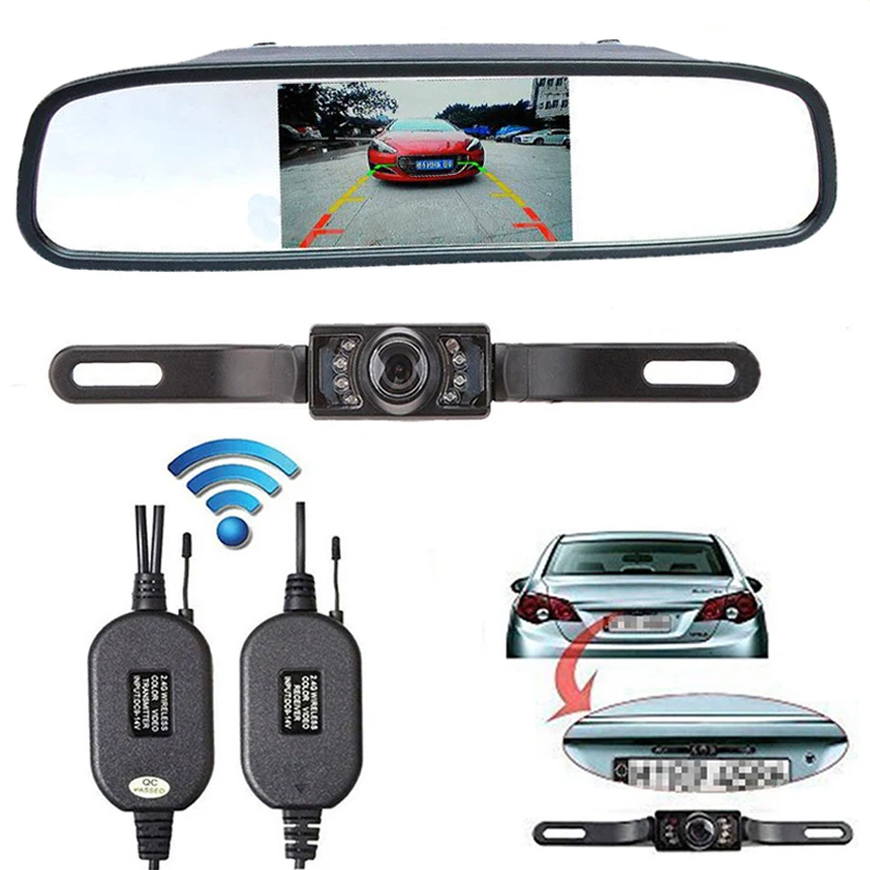 Зеркало заднего вида автомобильное с цветным ЖК-дисплеем 4 3 дюйма + беспроводной