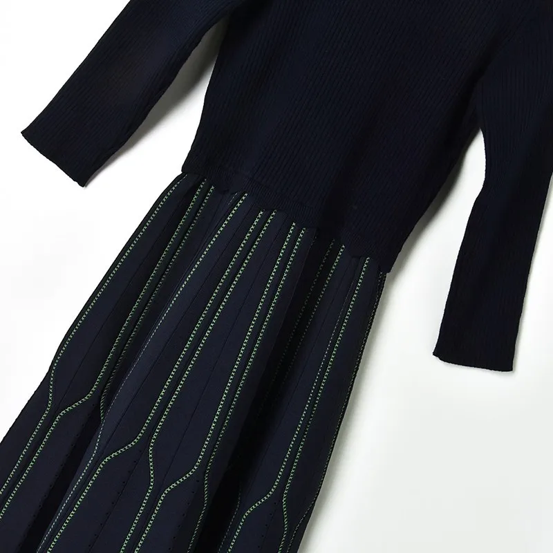 Осень зима 2018 женское платье свитер с длинным рукавом контрастный цвет длина до