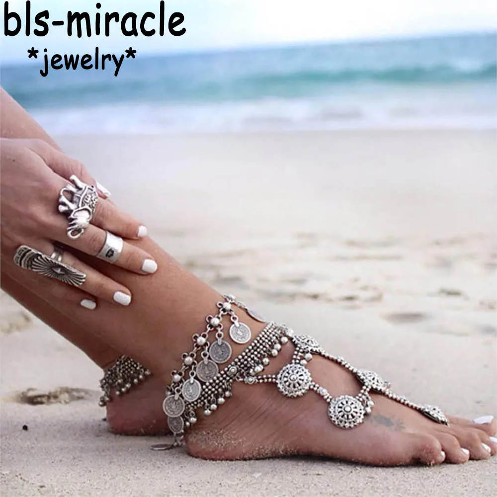 Фото Bls-miracle, богемные летние модные украшения для ног, металлическая кисточка, винтажные очаровательные браслеты, подарок для женщин, пляжный но... №2