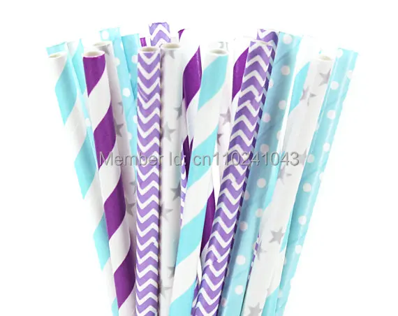 Бесплатная доставка 250 шт Замороженные Бумажные Соломы Набор смешанных 5 узоров