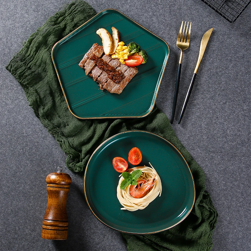 Керамический поднос Западная еда сервировочная тарелка роскошный золотой край