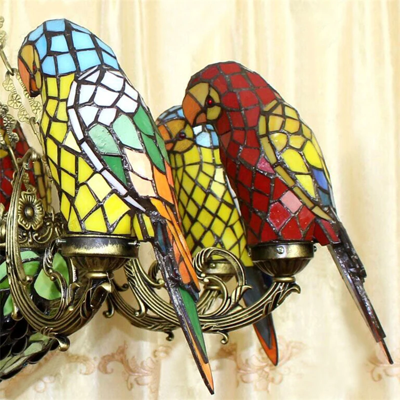 SGROW Hand-made Glass Parrot Lampshade Lights for Bedroom Living Room Modern Led Chandeliers Tiffany Lamp Indoor Light Fixtures | Лампы и