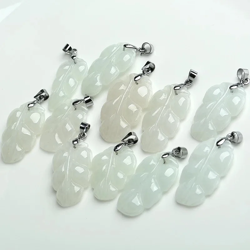 

Certificate natural jade leaf necklace women's pendant with gift box 925 silver jewelry good luck pendants