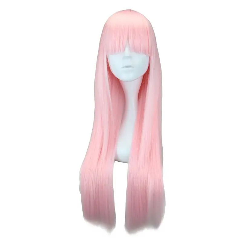 QQXCAIW Long Straight Women Cosplay Light Pink 70 Cm Synthetic Hair Wigs