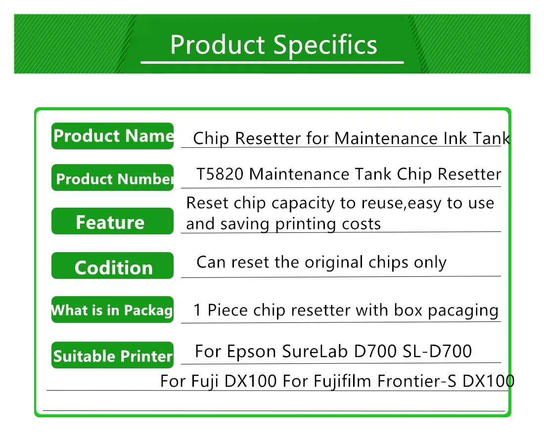 T5820 ремонтный бак чип Resetter для Epson SureLab D700 SL-D700 Fujifilm DX100 Fuji мусорный восстановления |