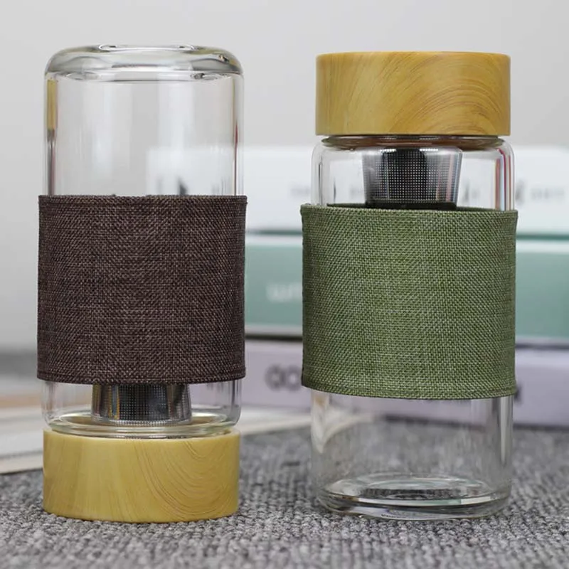 Новинка бутылка для воды 400 мл летняя стильная портативная стеклянная с тканевым