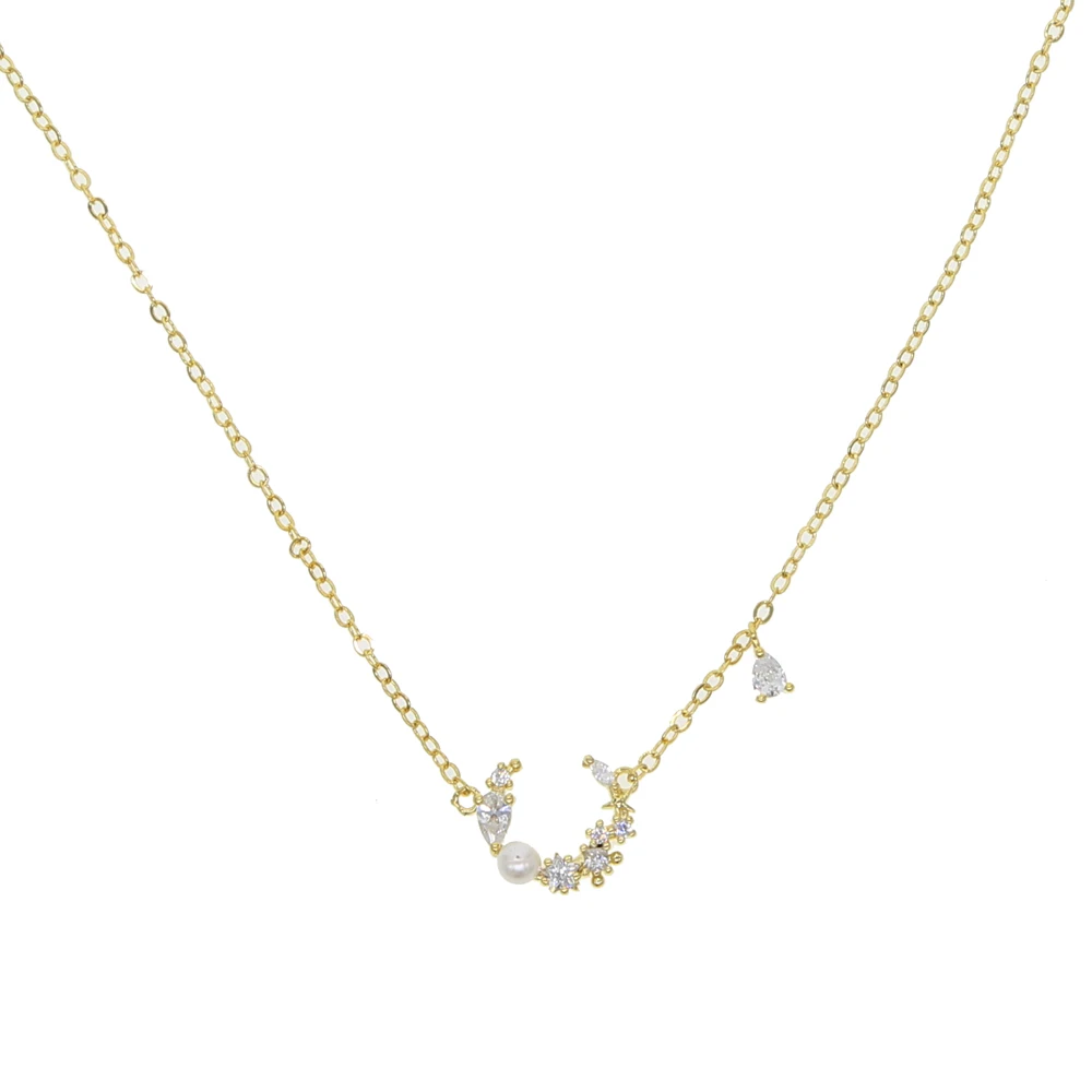 elegant romantic drip cz flower charm necklace deliate tiny 32+8cm choker boho jewerly for girls moon pearl sexy | Украшения и