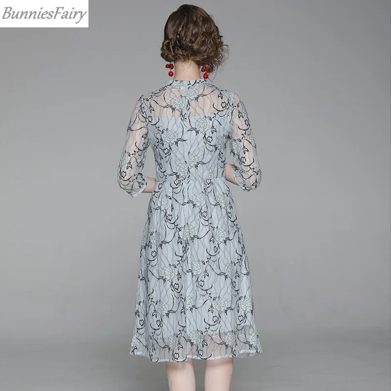 BunniesFairy 2019 осеннее уличное женское элегантное Кружевное платье миди с цветочной