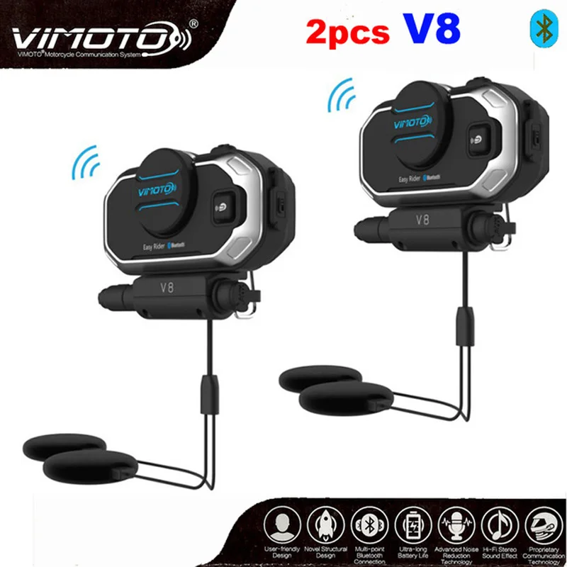 2pcs Vimoto V8 850mAh Motorcycle Multi-functional Helmet Bluetooth Headset Motorbike Stereo For Two Way Raido | Автомобили и