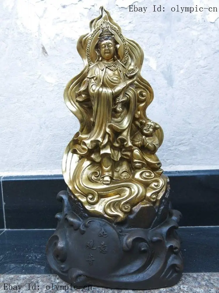 

16" China bronze gild boy prostrate oneself Kwan-yin buddha Sculpture statue