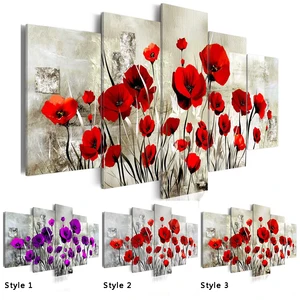 5 шт.компл. красная картина с изображением цветов мака, Картина на холсте без рамки, Настенная картина для украшения дома, выберите цвет и размер без рамки