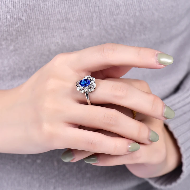 Женское кольцо LOVERJEWELRY из настоящего белого золота 14 карат с танзанитом|Кольца| |
