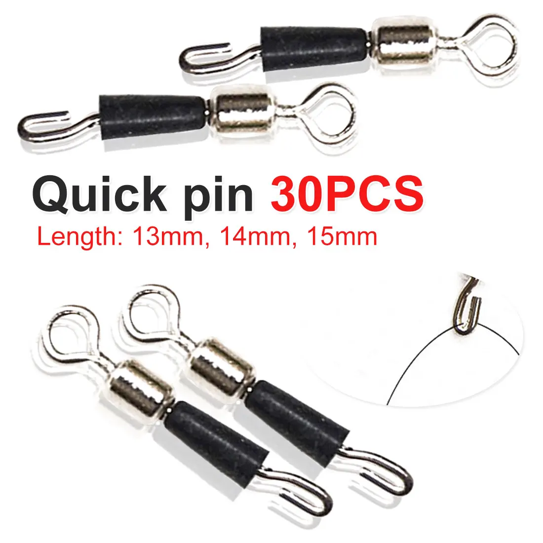 

30pcs ball bearing rotating solid ring fishing connector hook thread clamp connector fast needle fishing gear rotating pin